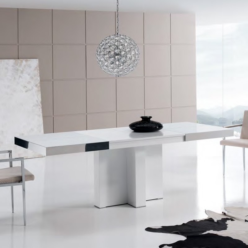 MESA EXTENSIBLE PIE CRUZ CON TAPA CRISTAL O PORCELÁNICO