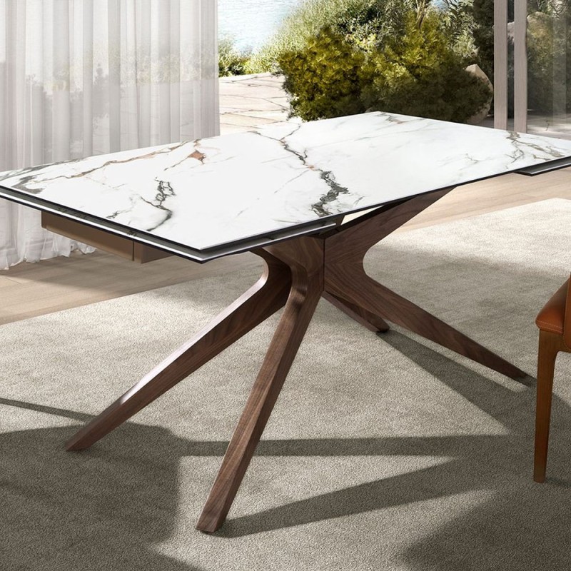 MESA EXTENSIBLE PORCELÁNICO Y NOGAL