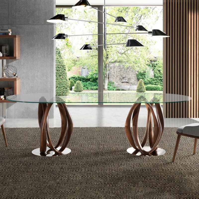 MESA DE CRISTAL OVALADA