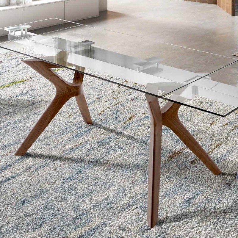 MESA EXTENSIBLE CON TAPA DE CRISTAL